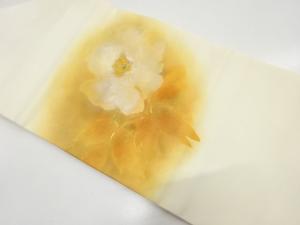 塩瀬　金彩　枝花模様織り出し　名古屋帯